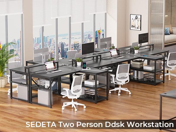 94.5 Inch Office Computer Desk 2 Person Gaming Desk with Storage LED Lights Keyboard Tray Power Strip with USB & Monitor Stand