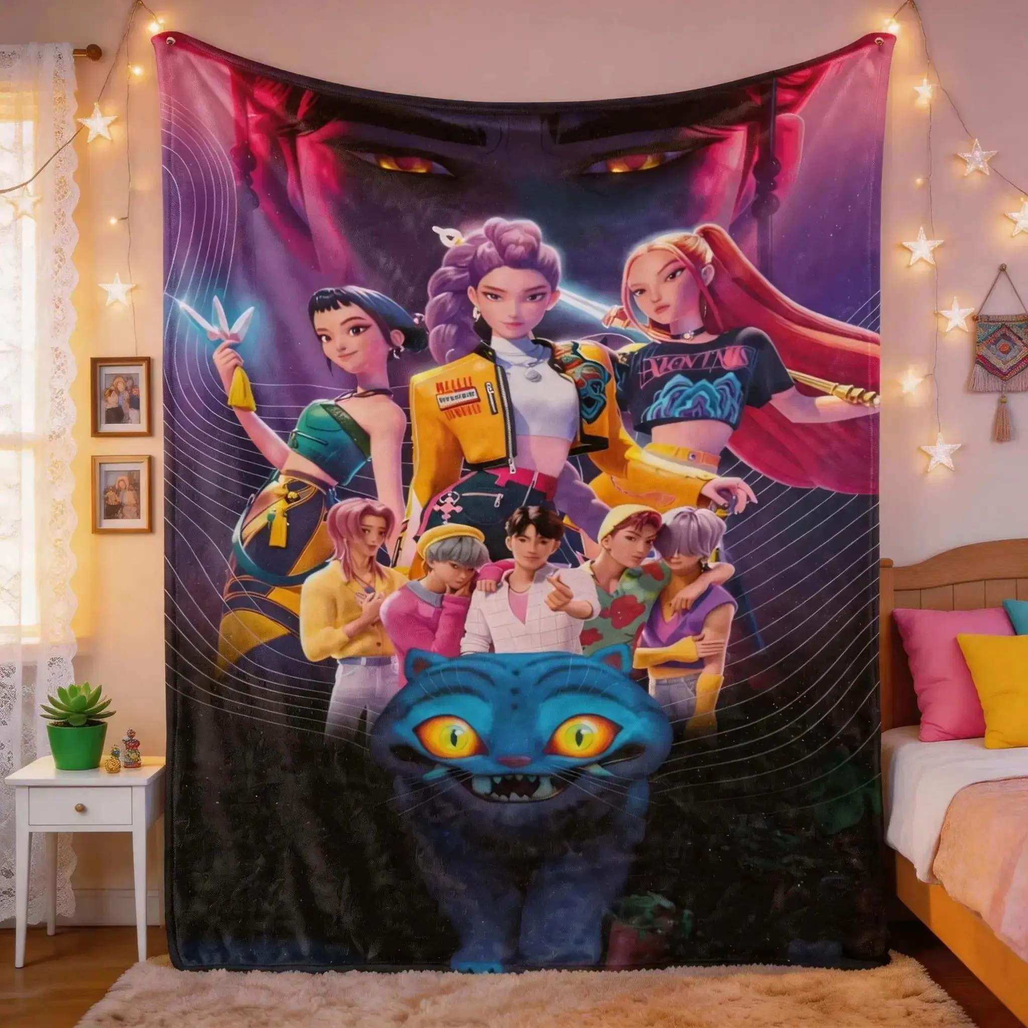 K-Pop Fans! Get Your Music Idol Inspired Blanket, Soft Idol Character Design, Perfect for Music, Decoration & Gifts,  Cozy Plush Throw Blanket Kpop Fan Gift Anime Style Blanket Bedroom Decor Blanket Music Lover Gift Color-Fillable Flannel Art