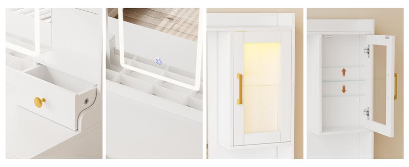 【Valentine's Day gift】Makeup Vanity Mirror with Light, Large Women Vanity Desk with Touch Screen Mirror Lights & Power Outlet, 4 Cabinet, 2 Shelves & 5 Drawers for Bedroom,[Gift Idea]