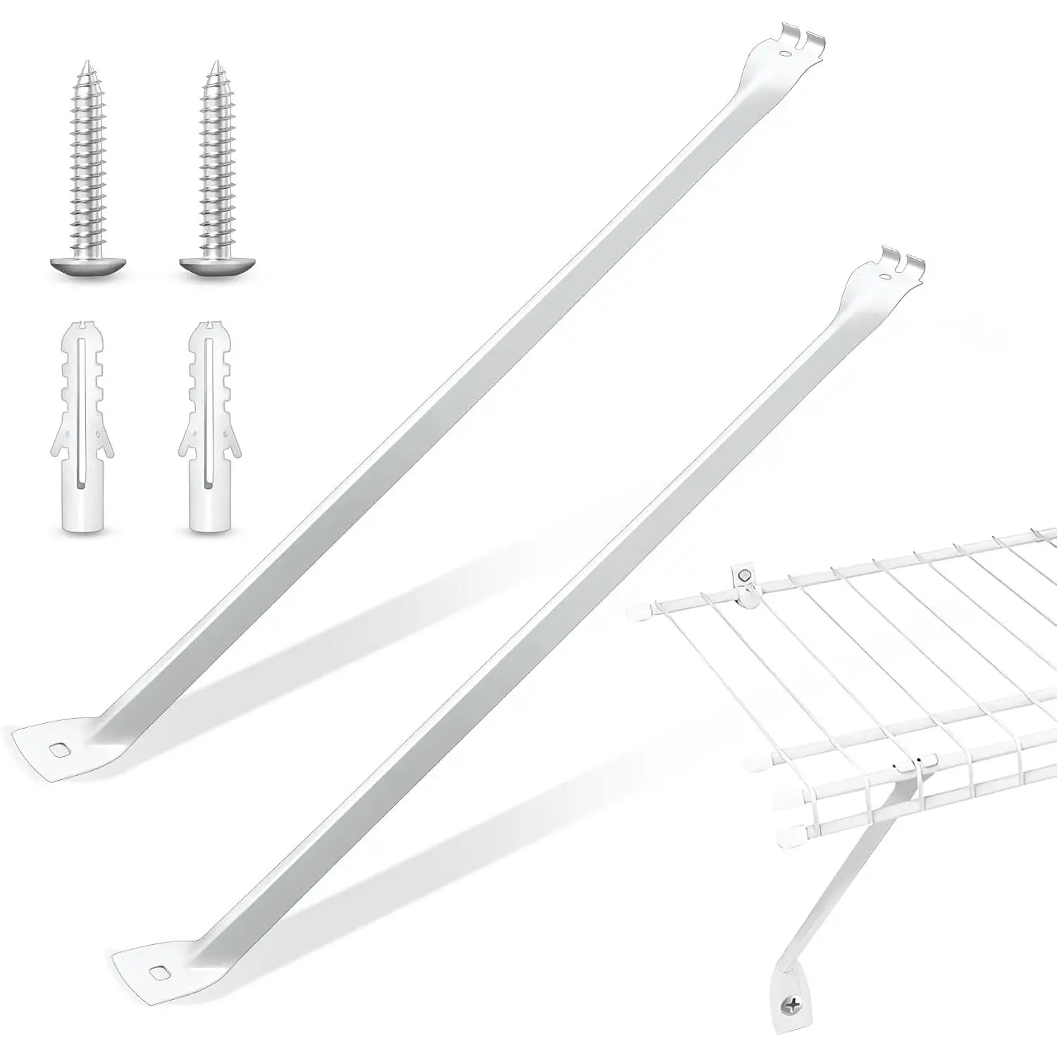 2 Pack 12 Inch Wire Shelf Brackets,White Closet Support Bracket with Anchors and Screws,Metal Wire Shelf Brackets Accessories for Closet Wire (Classical, Count, 2)