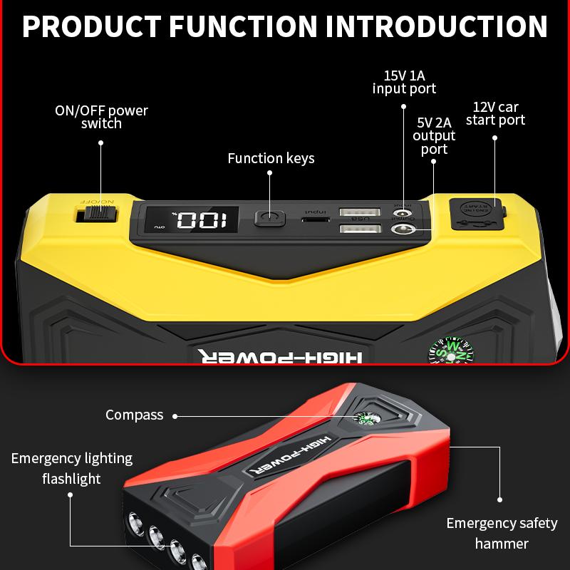 AI CAR- Car Jump Starter 99800mAh Booster Jumper Box Power Bank Battery Charger Portable dealsforyoudays