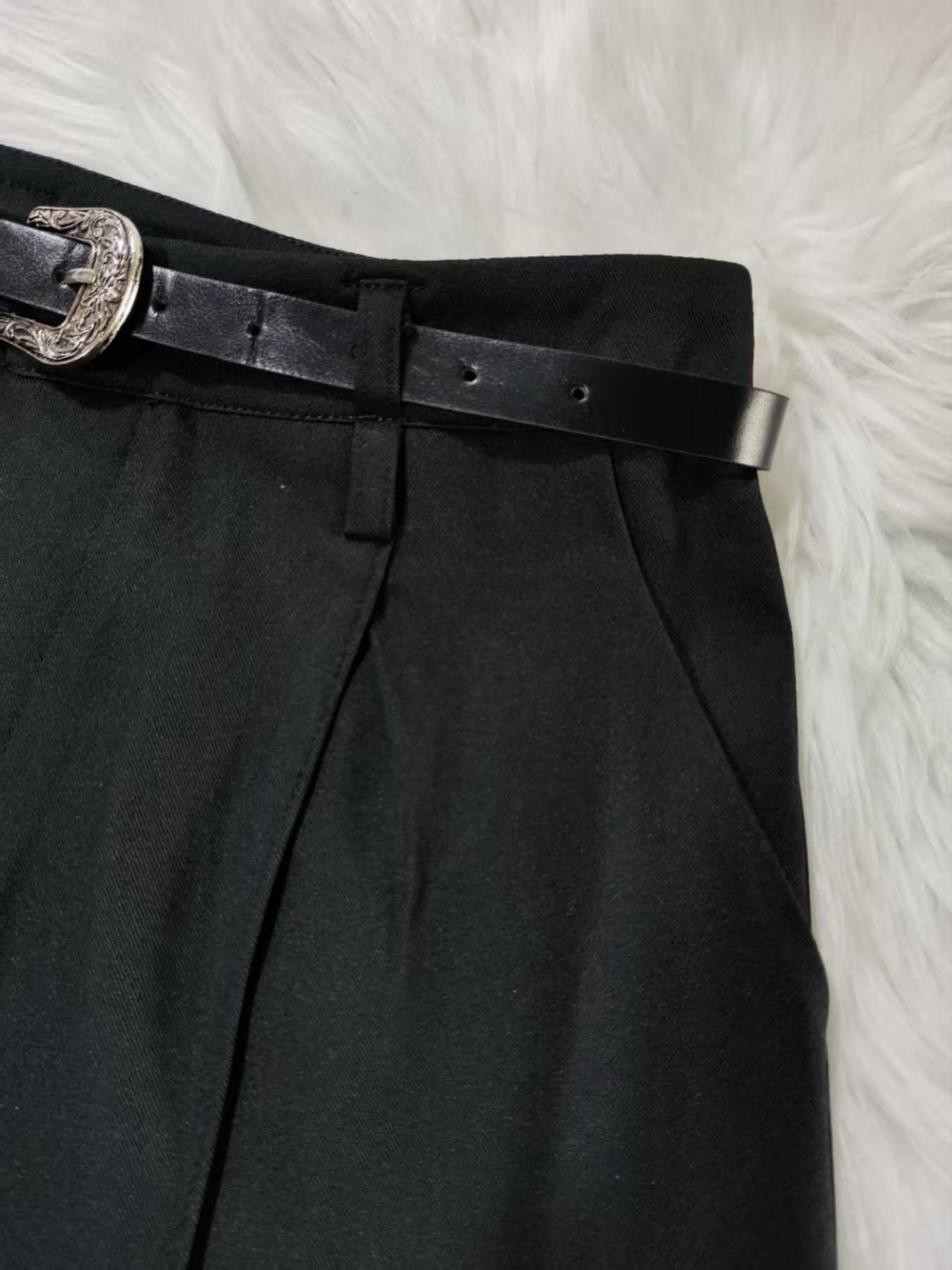 Women's Elastic Waist Solid Color Zipper Button Pocket Wide Leg Trouser Pants, Elegant Commuter Multi-Functional Office Wear Womenswear