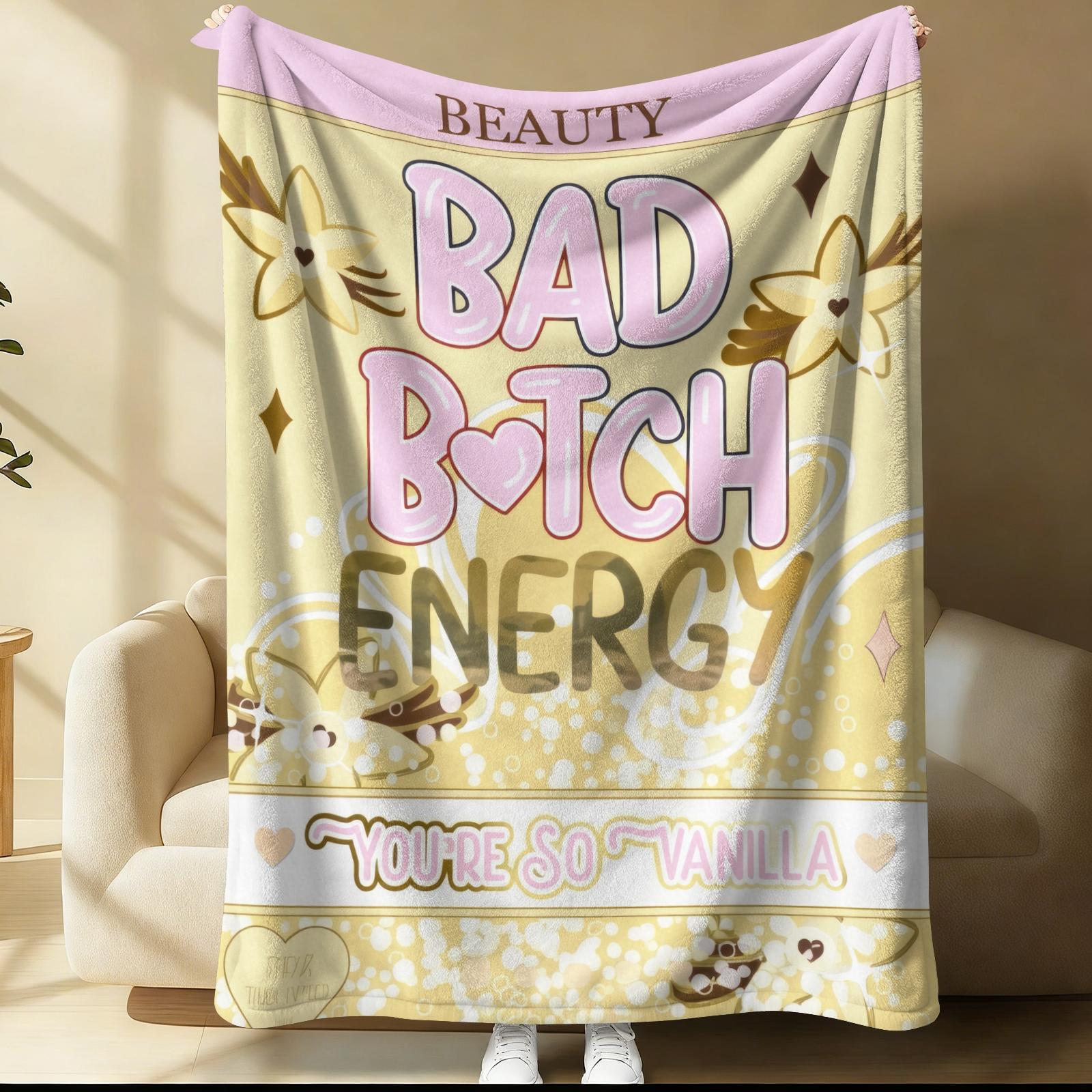 Bad Bitch Energy Flannel Blanket, Y2K Coquette Funny Slogan Cherry Popsicle Throw Blanket, Ultra Soft Warm Blanket for Teen Girls Women, Cute Girly Aesthetic Gift Blanket, Cozy for Couch Bed Sofa Bedroom Dorm