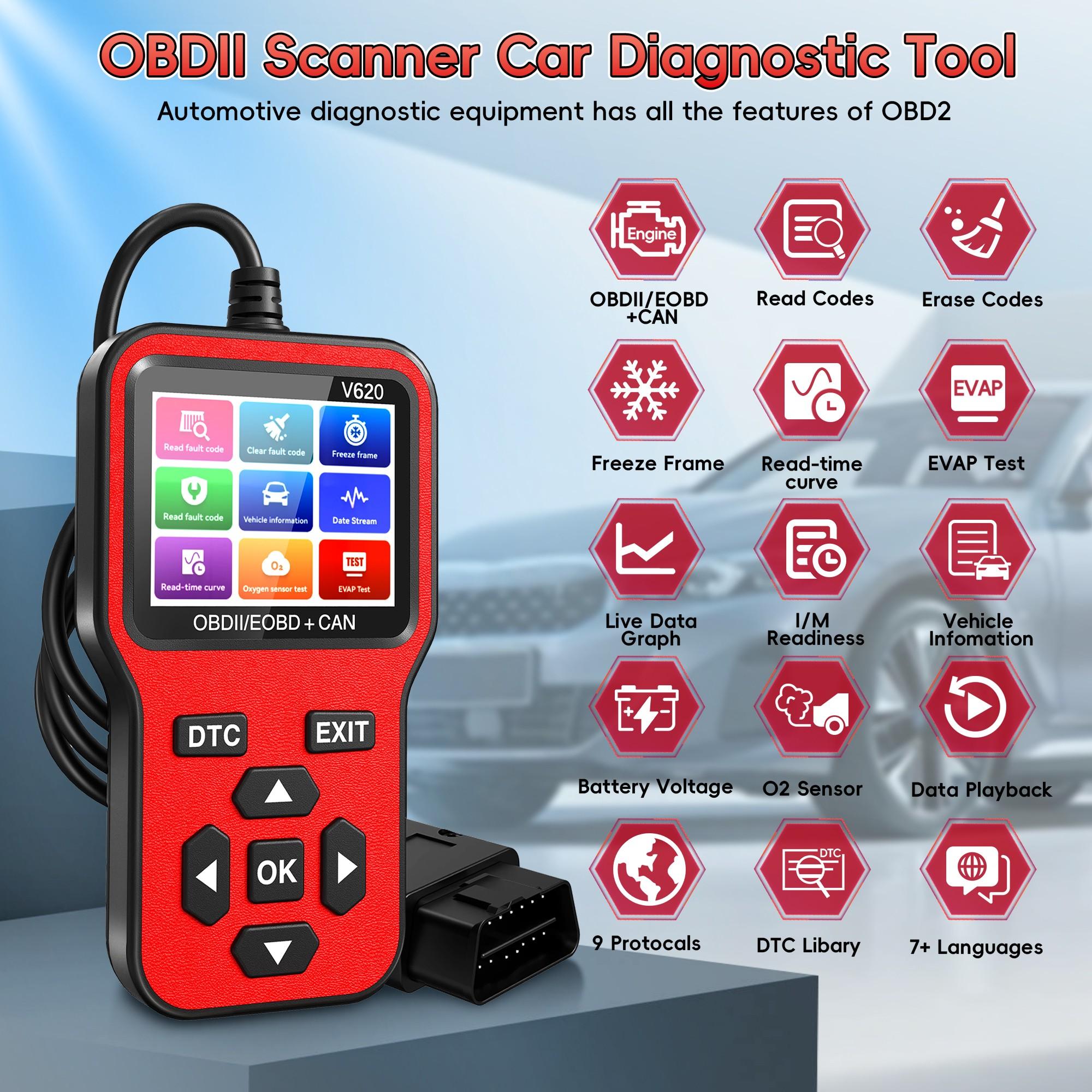 Professional Obd2 Scanner Diagnostic Tool, Automotive OBD2 Scanner with Upgrade Battery Tester - Diagnostic Tool for Cars That Check Engine Light & Emissions Readiness Read and Clears Vehicle Error Codes for All OBD II Protocol Vehicles Since 1996
