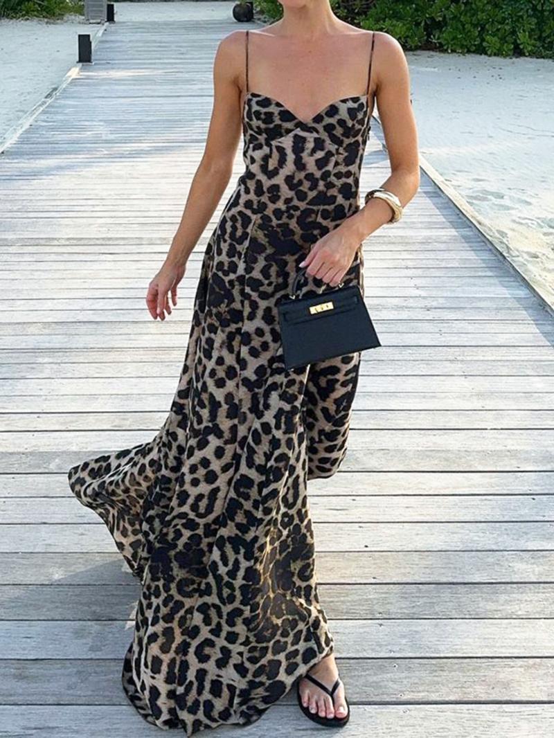 Women's Leopard Print Cami Dress, Fashion Casual Sleeveless Maxi Dress for Beach Holiday Vacation, Ladies Clothes for Summer