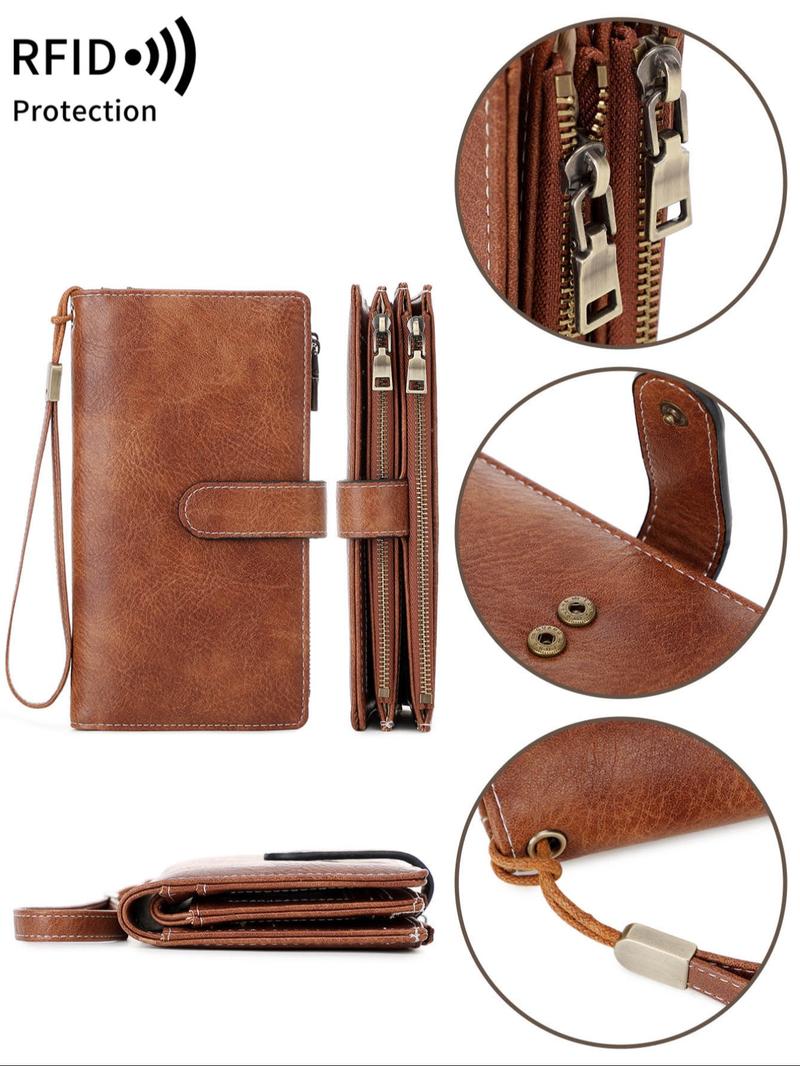 Women's Solid Color Long Wallet, Casual Wallet, Fashionable PU Leather Zipper Wallet with Wrist Strap, Multi-functional Card Holder for Daily Use, Christmas Gift, Valentine's Day Gift, Ideal Gift