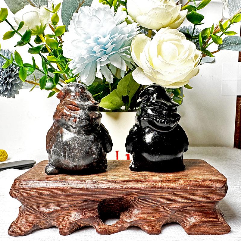 New Arrival Natural Black Obsidian Oogie boogieGhost Carvings Yooperlite Crystal Figurines For Halloween