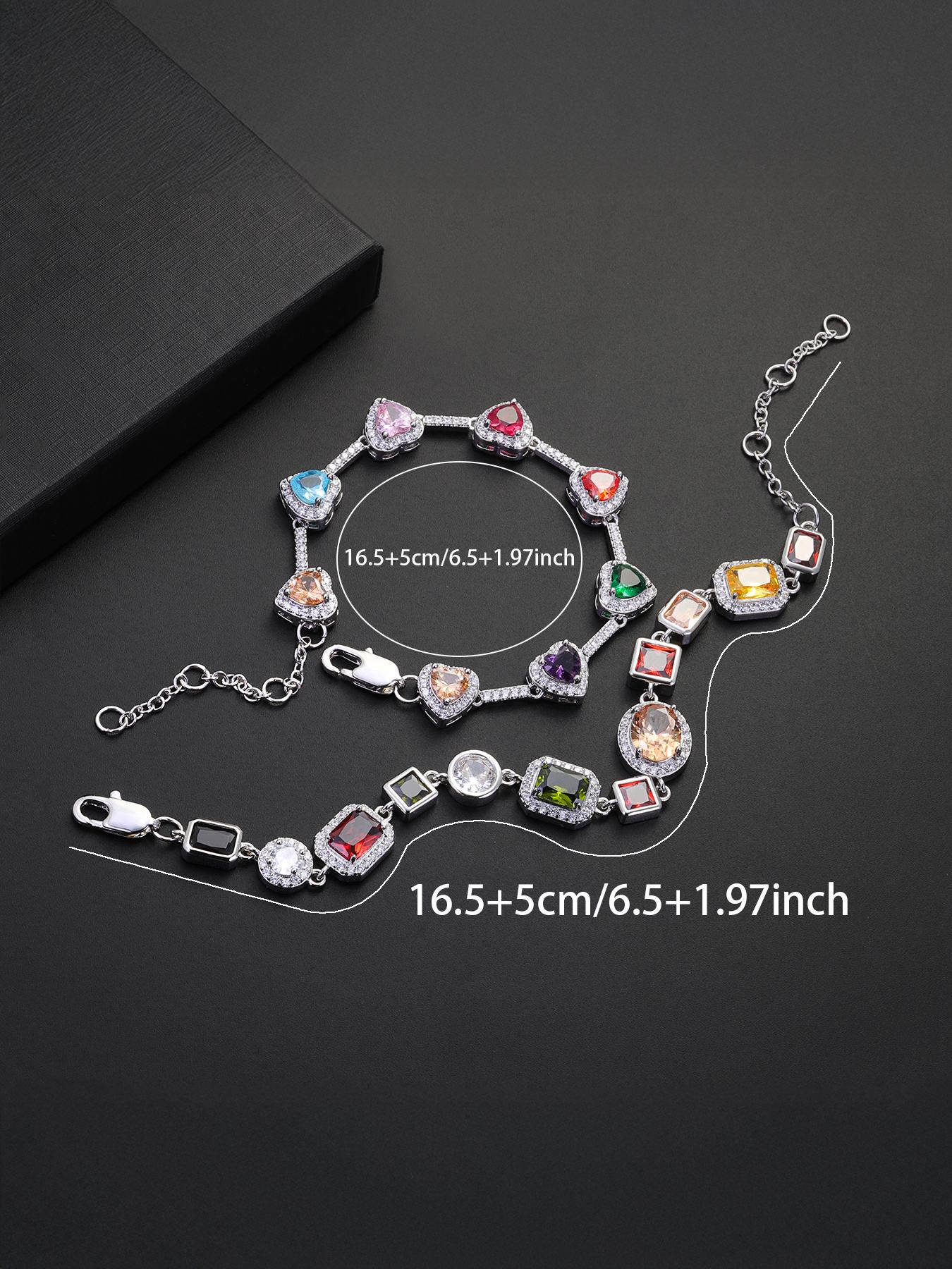 Icedchics 2pcs Gemstone Bracelet Set, Adjustable Heart Design, Perfect Valentine's Day Gift, Unisex Street Style Hand Chain, Heart Shaped Bracelet