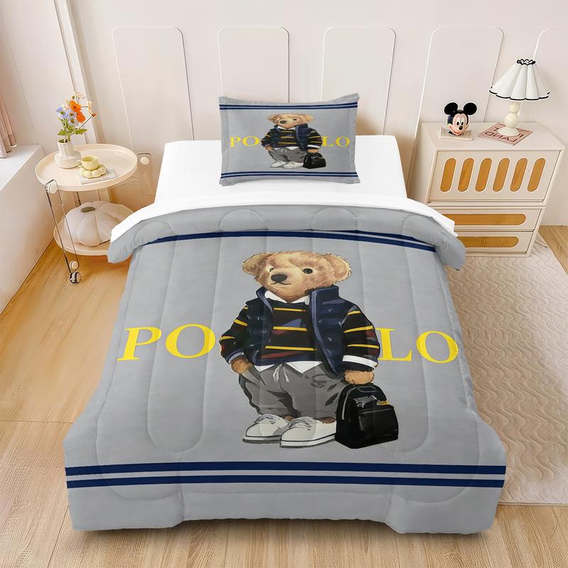 Bear Themed Comforter Set (Including 1 Quilt And 1-2 Pillowcases), Vintage Polo Teddy Bear Bedding, Suitable For Decorating Rooms And Bedrooms For Teenagers, Girls, And Boys