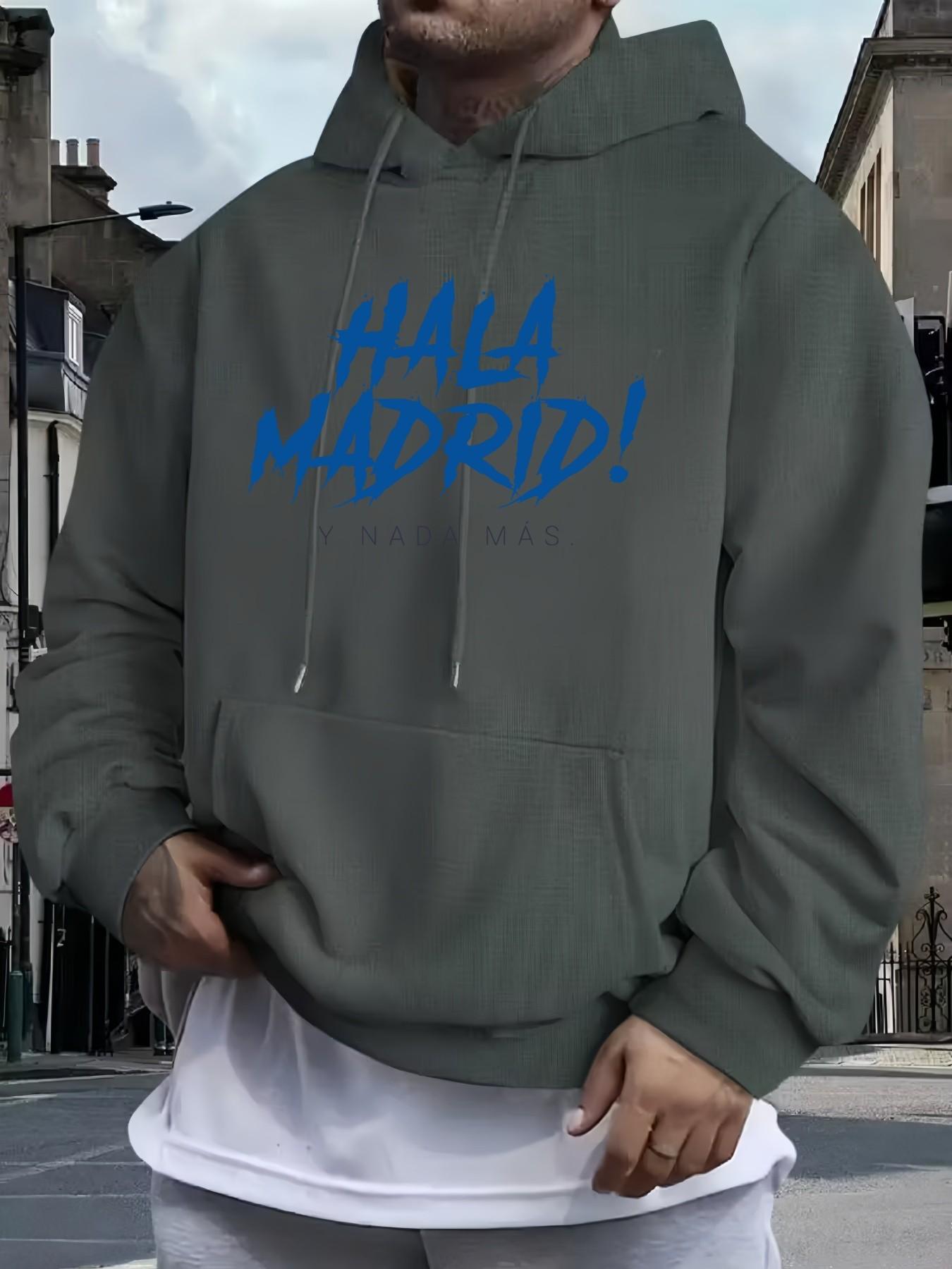 Men's Hala Madrid! Oversized Hoodie, Casual Loose Fit, Soft Comfortable Fabric, Ideal for Daily Wear and Sports, Trendy Printed Design