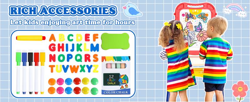 【New Easel】Easel for Kids,Toddler Toys for Ages 2-4, Double-Sided Magnetic Kids Art Easel for 2 Year Old Boy Birthday Gift,Toys for 3 Year Old Boy Dry Erase Boards,Drawing Boadrs for 2 3 4 5 Years Old Girl Gift