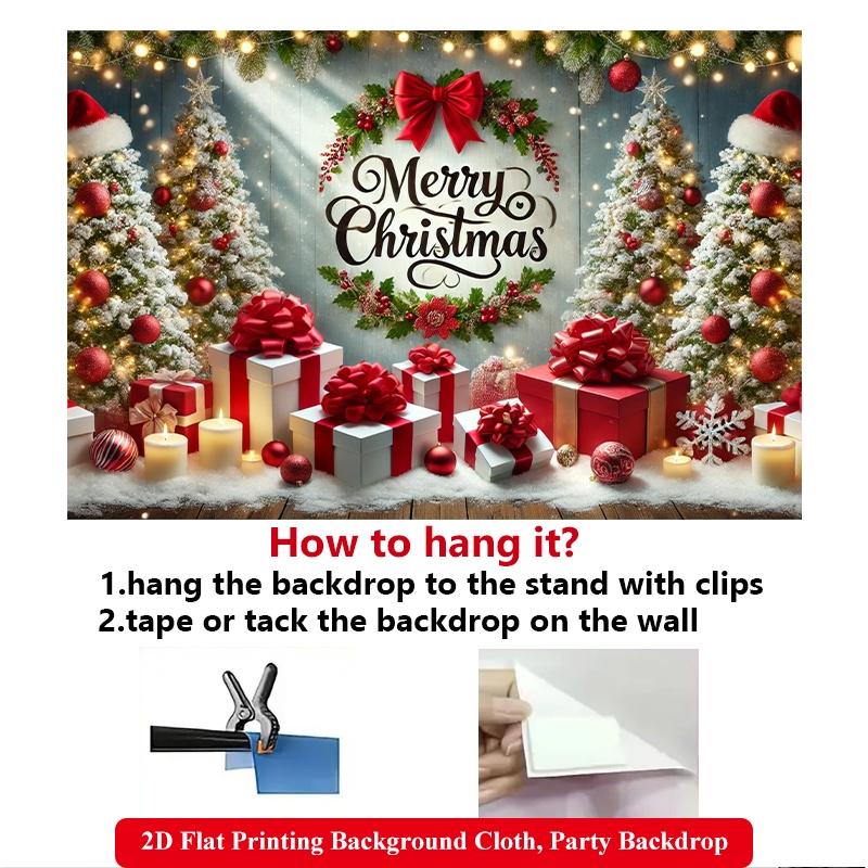 2D Flat Printing Backdrop Banner 1pc, Party Decorations Banners, Merry Christmas Theme Scene Vibrant Polyester Background Cloth for Family Party, Wedding, Birthday, Christmas, Thanksgiving, Fall, Entryway, Room Decorations, Easy to Set Up, Reusable