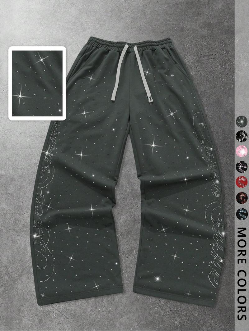 Unisex Rhinestone Starry Sky Sweatpants, Streetwear Fashion, Trendy Simple Design, Perfect for Hip Hop, Rap, Gym, Outdoor Activities, Athleisure Style Bottoms