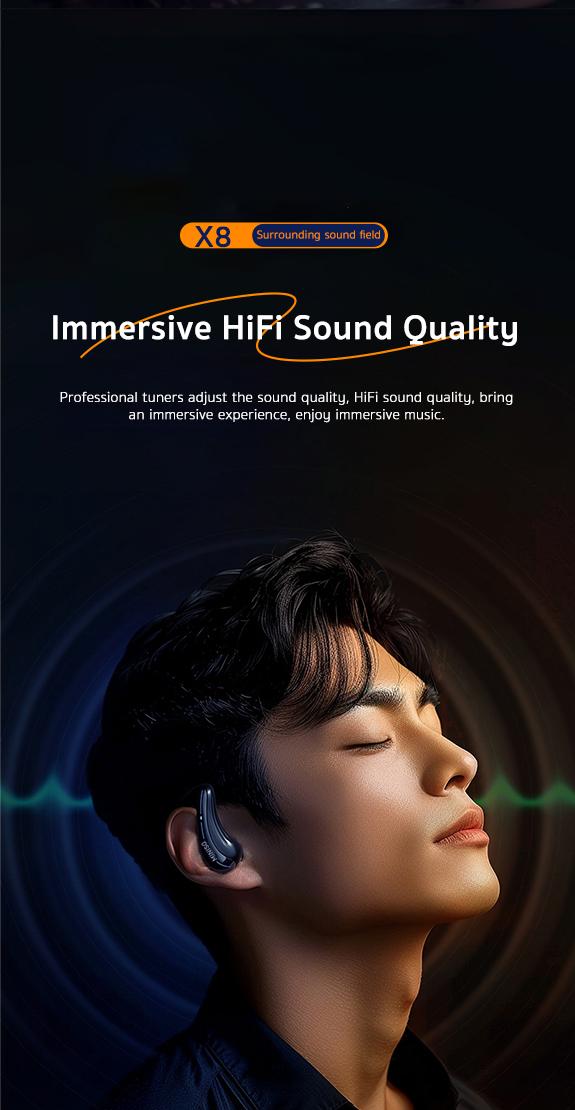 Miniso X8  Wireless OWS open Ear Headphones Bluetooth 5.4 IPX6 Waterproof Bone Conduction Earphones Over Ear Headphones for Running,Working Miniso X8 TWS Not In Ear Headset for iPhone Android Phone HiFi Sound Electric Audio Earbuds