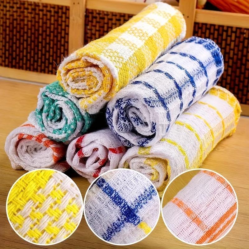 Pack of 12 cotton kitchen towels, for washing, cleaning, and wiping; household kitchen rags, multi-functional absorbent cotton dishcloths.