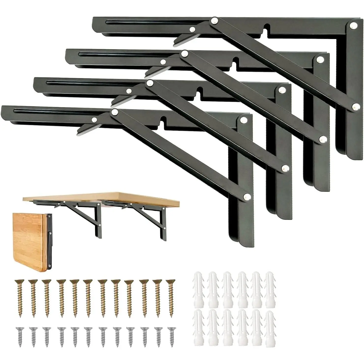Heavy Duty 18 Inch Folding Shelf Brackets, 4 Pack, Collapsible Wall Mounted Space-Saving Design