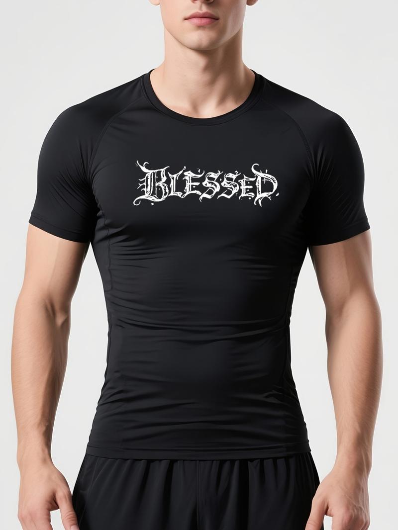 Men's Graphic Compression Workout Shirt - “BLESSED” Goth Angel Wings Tee, Stretch Breathable Quick Dry Athletic Fitted for Gym & Casual Streetwear, Trending Fitness Motivational Top Men's Graphic Compression Workout Shirt - “BLESSED” Goth Angel Wings Tee, Stretch Breathable Quick Dry Athletic Fitted for Gym & Casual Streetwear, Trending Fitness Motivational Top