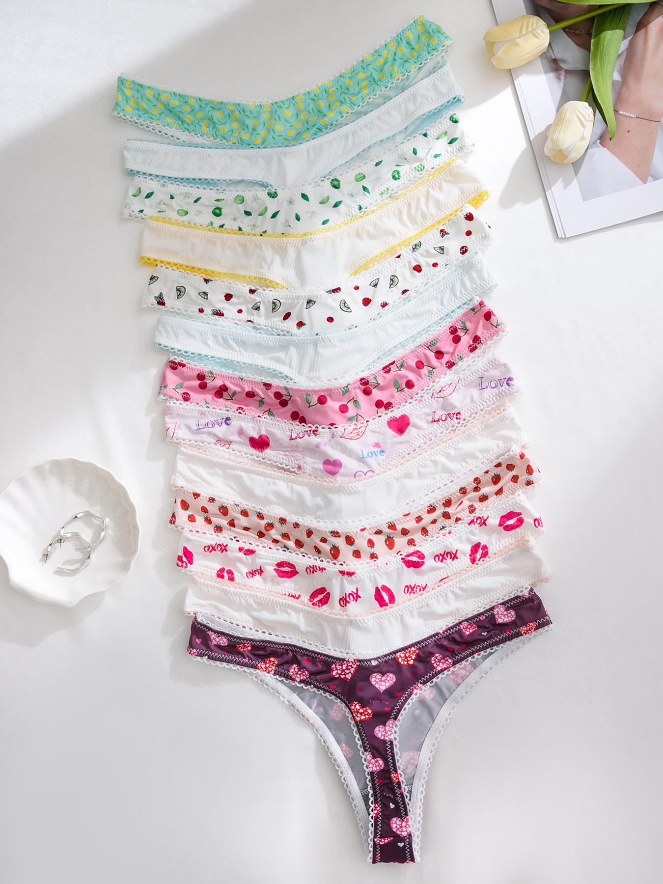 Women's All Over Print Contrast Lace Panty, 2025 New Style Soft Comfy Breathable Cute Thongs for Daily Wear, Underwear for All Seasons, Underwear for Women, Soft Comfy Panties, Fashion Comfy Underwear