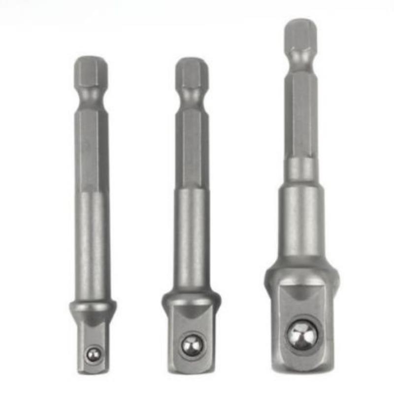 3pcs Chrome Vanadium Steel Socket Adapter Set, Hex Shank (1/4", 3/8", 1/2"), Durable Extension Drill Bit Set for Electric, Pneumatic, Manual Screwdrivers, Construction Tools