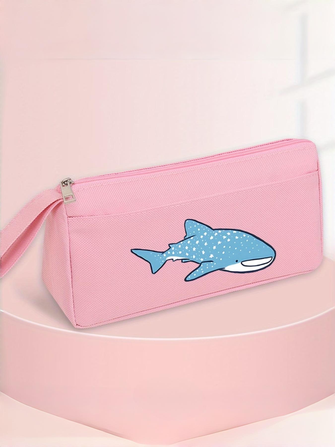 Ocean Style Whale Shark Pattern Stationery Bag, Large Capacity Pencil Case, Elegant Design, Multi-Pocket Storage, Four Colors Available