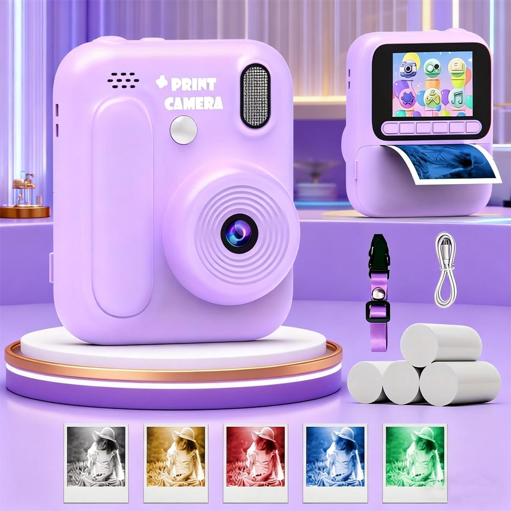 Kids Instant Print Camera, Dual 1080P HD, 1300mah Battery, 2 Printing Modes, 8x Zoom, Perfect Gift for Ages 3-12 Boys & Girls