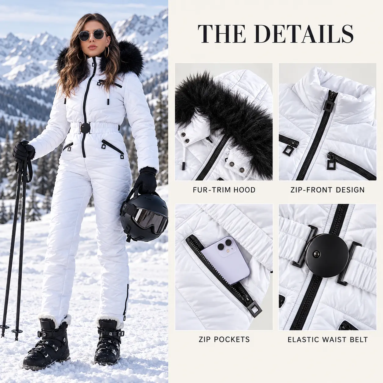FMEYOA Womens Onesie Ski Suit Winter Outdoor Sports Snowsuit Jumpsuits Jacket
