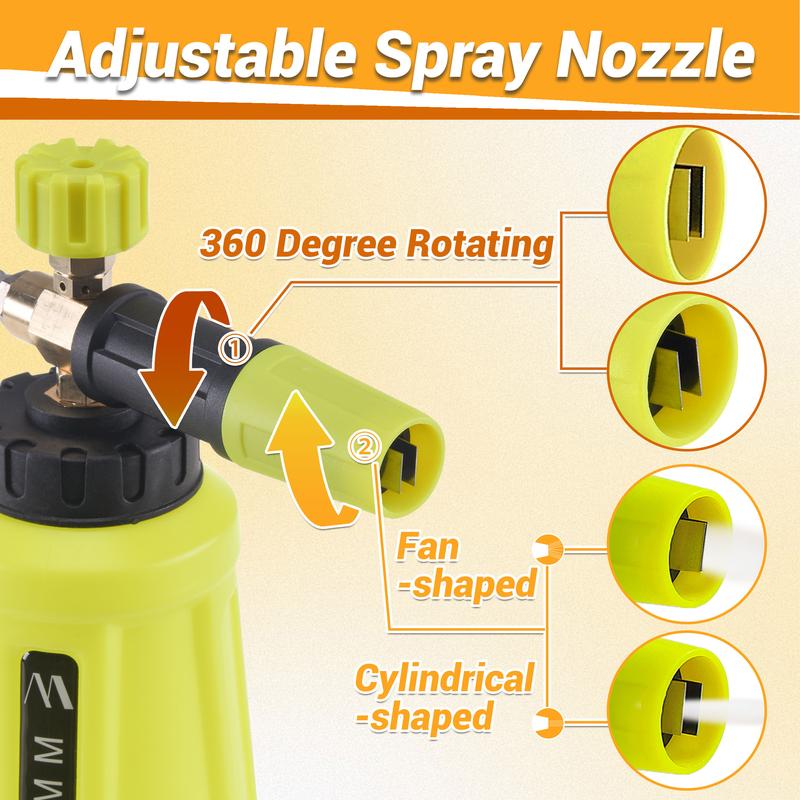 M MINGLE High Pressure Washer Handheld Water Spray Snow Foam Lance, 4000 PSI Cannon Foam Blaster Power Washer with 1/4" Quick Connector, Car Wash Foam Cannon Kit with 5 Pressure Washer Nozzle Tips, 1 Liter，Christmas gifts
