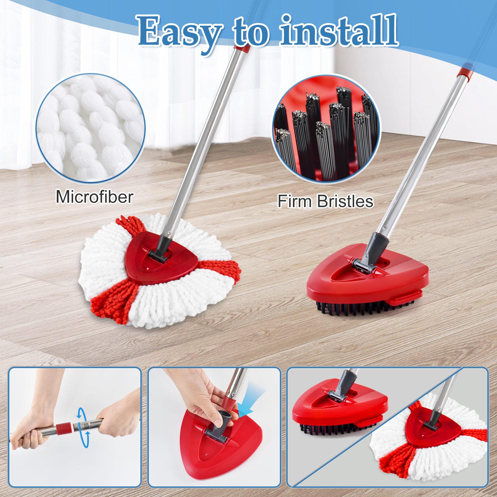 1set Triangle Spin Mop Set, Triangular Mop, Includes Mop Handle, Base, Replacement Brush Heads and Microfiber Cloths, Compatible with Vileda/o-Cedar Easywring 1tank System, Deep Cleaning, Washable, For Kitchen Bathroom Cleaning Supplies