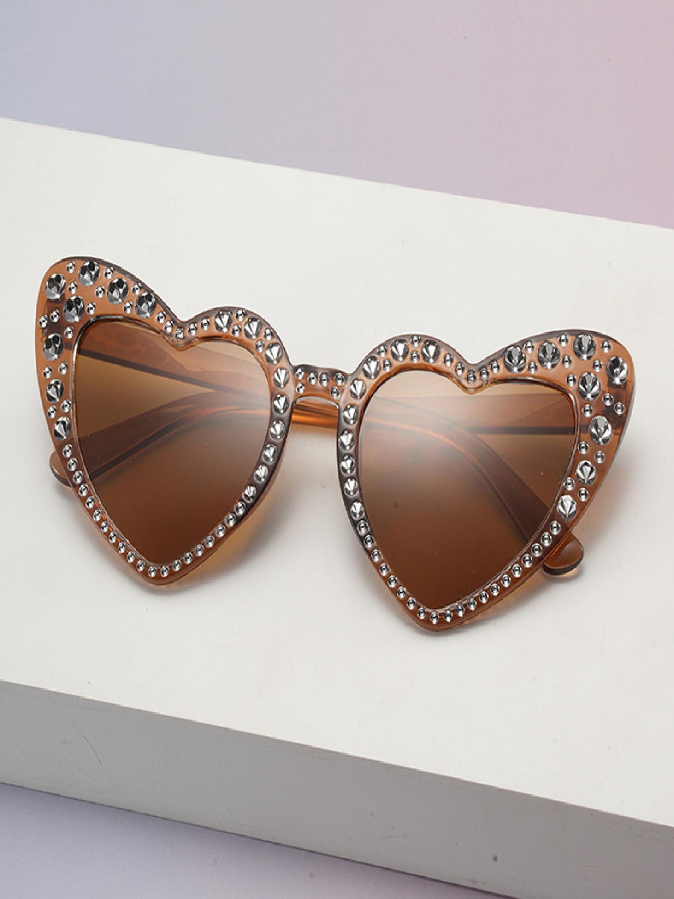 Women's Fashion Heart-Shaped Full Frame Glasses, Lightweight Luxury Style with Faux Pearls Design, Trendy Decorative Eyewear