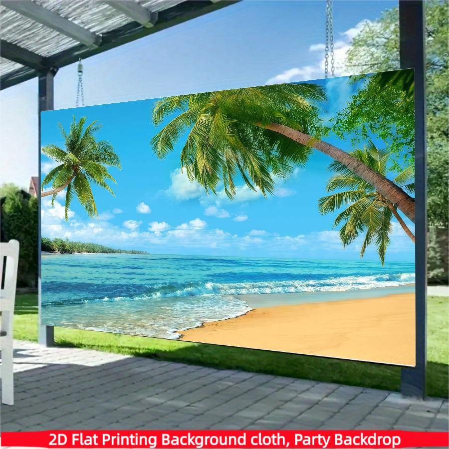 Summer Beach Party Background Banner, Hawaiian Party Background Cloth, Polyester Material, Beach, Palm Trees, and Blue Sky, Suitable for Hawaii Party Decoration, Summer Home Decoration,Garden,Studio, and Outdoor Birthday Party Multi functional Decoration