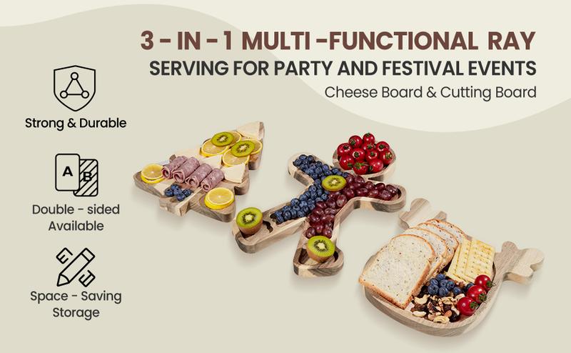 [limited Stock] 3 Pcs Cheese Board Set Wooden Charcuterie Boards Food Tray Premium Acacia Wood Trio with Stainless Steel Tools for Kitchen Chopping & Serving Gift-Ready Luxury Pa