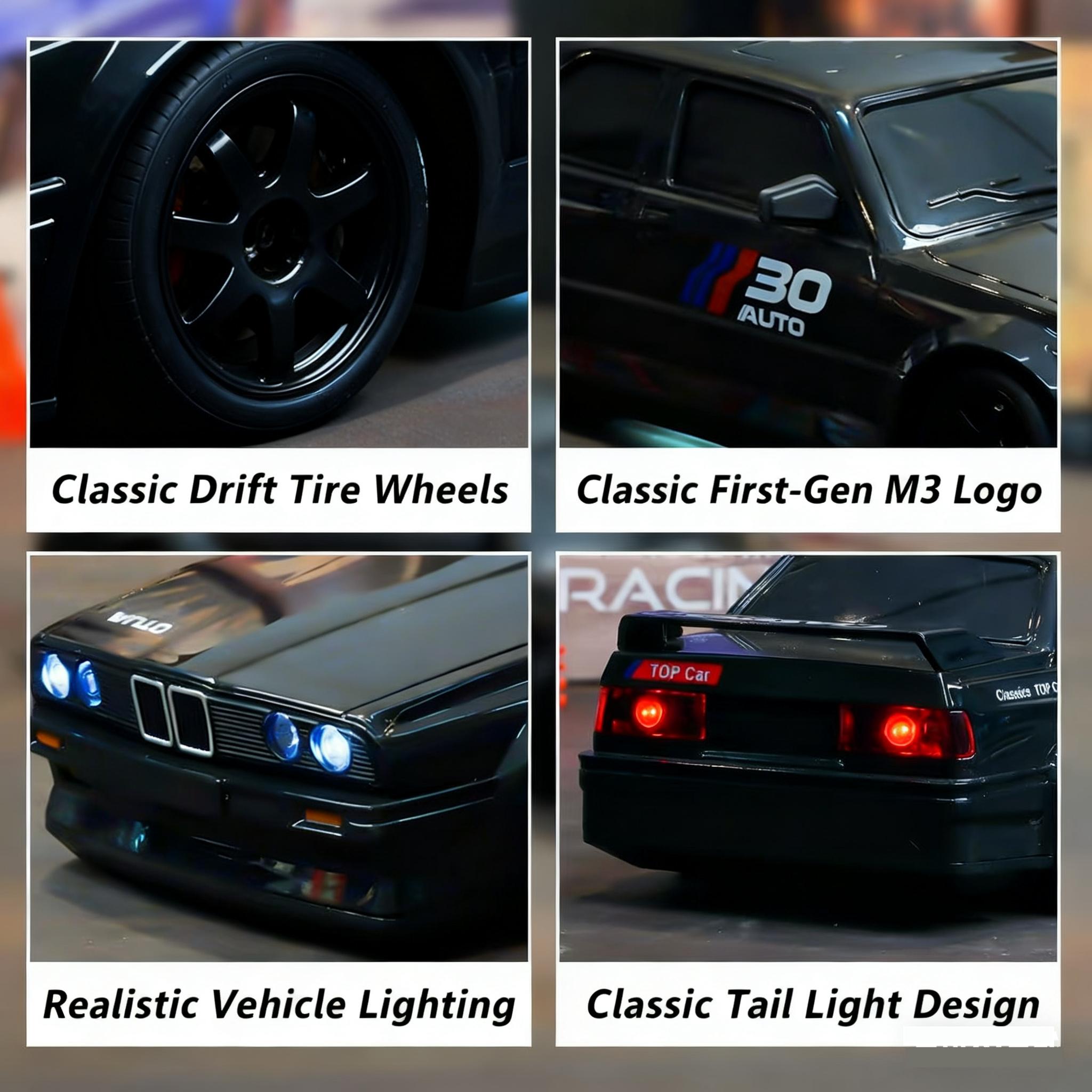 1:24 Scale Remote Control Drift Car - 2.4GHz 4WD RC Drift Car with LED Lights & Tires - Remote Control Racing Car, Perfect Birthday Gift for Kids