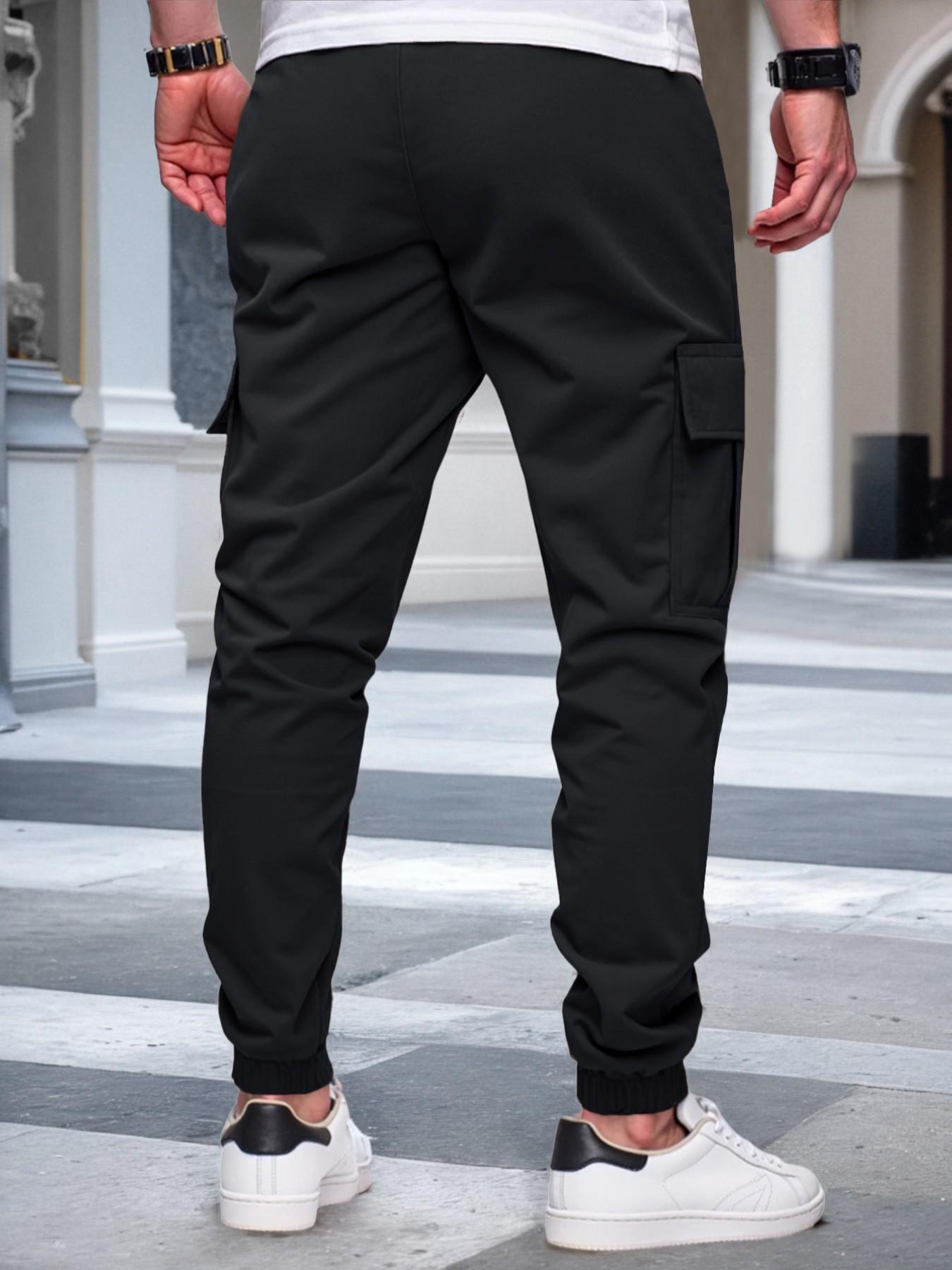 Men's Fall/Winter Everyday Urban Streetwear Cargo Jogger Pants with Cuffed Ankles and Large-Capacity Pockets, Work, Outdoor, City, Slim Fit, Trendy, Casual, Youthful, Minimalist, Versatile, Textured, Individual, Sporty