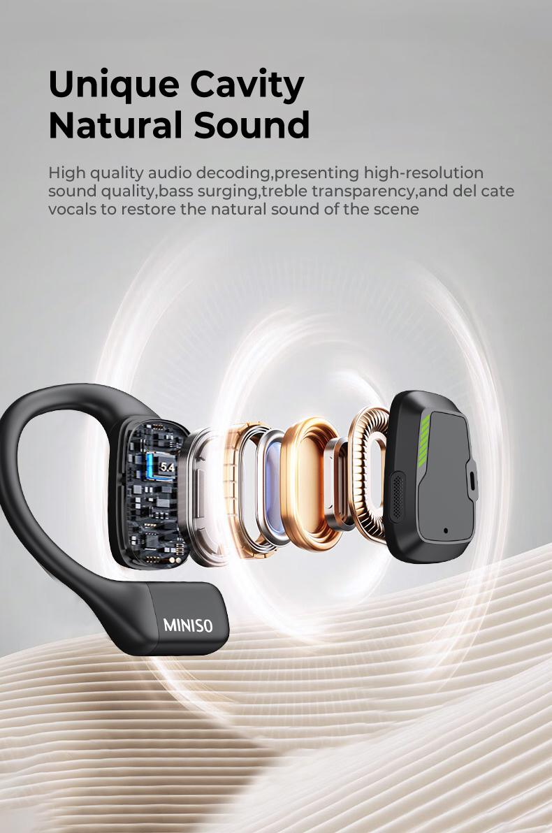 MINISO Wireless Earbuds Open OWS Bluetooth 5.4 Earphones Touchscreen Sports Sport Over-Ear Buds Earphones Running,Driving,Working Waterproof Headsets Long Battery Life with Earhooks Built-in Microphones