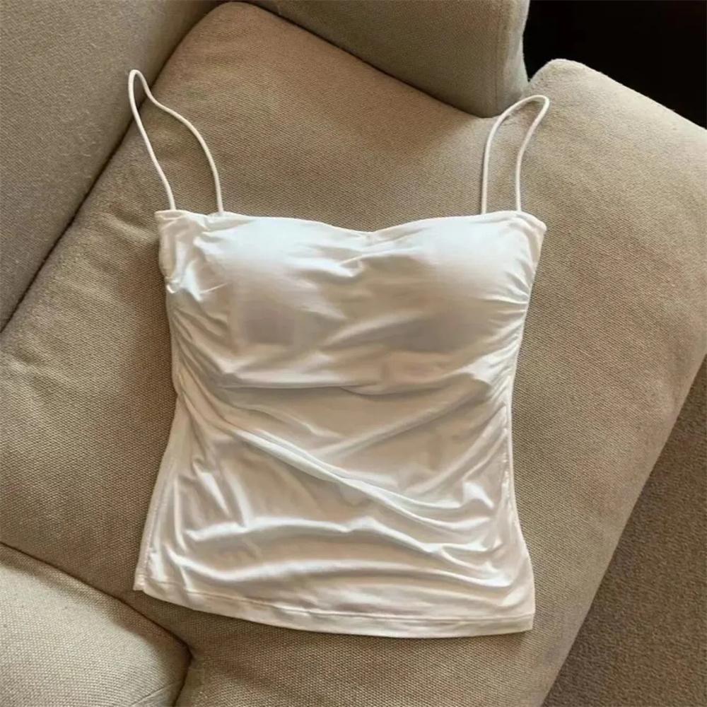 Women's Sexy Corset Crop Top - Thin Strap Ease, Bold Crop Top Look, Short Length, Pleated Detail, Solid Color, Built-In Bra, Soft Support, Sleeveless, Body-Hugging Sun Protective Sports & Outdoor Vest