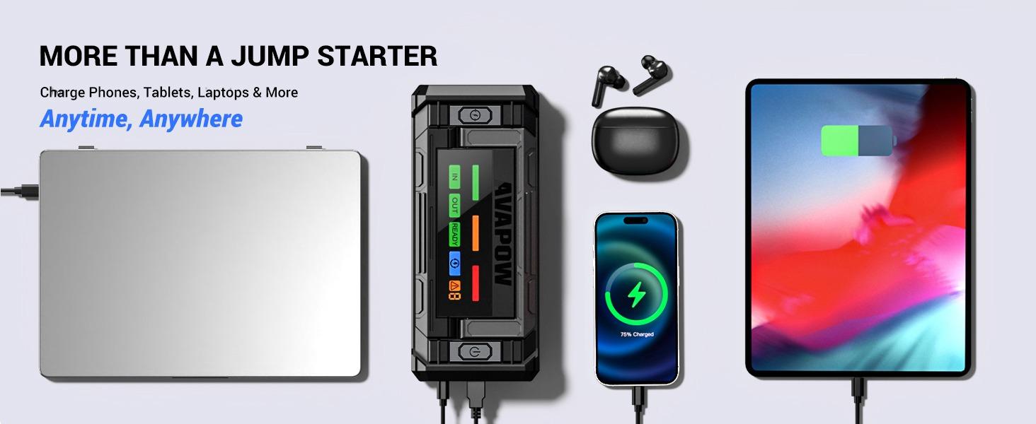 AVAPOW 8000A Jumper Starter (for All Gas & Up to All Diesel Engines) Portable with 4″ HD Display PD 30W Dual-Way Fast Charging, 12V Car Starter Jump Box & Battery Booster