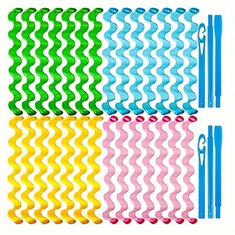 28-piece Wavy Heatless Curler Set, including styling hooks, can create various hairstyles, a perfect Valentine's Day gift for girlfriends, easily achieve perfect hairstyles without heating (45cm, mixed colors)