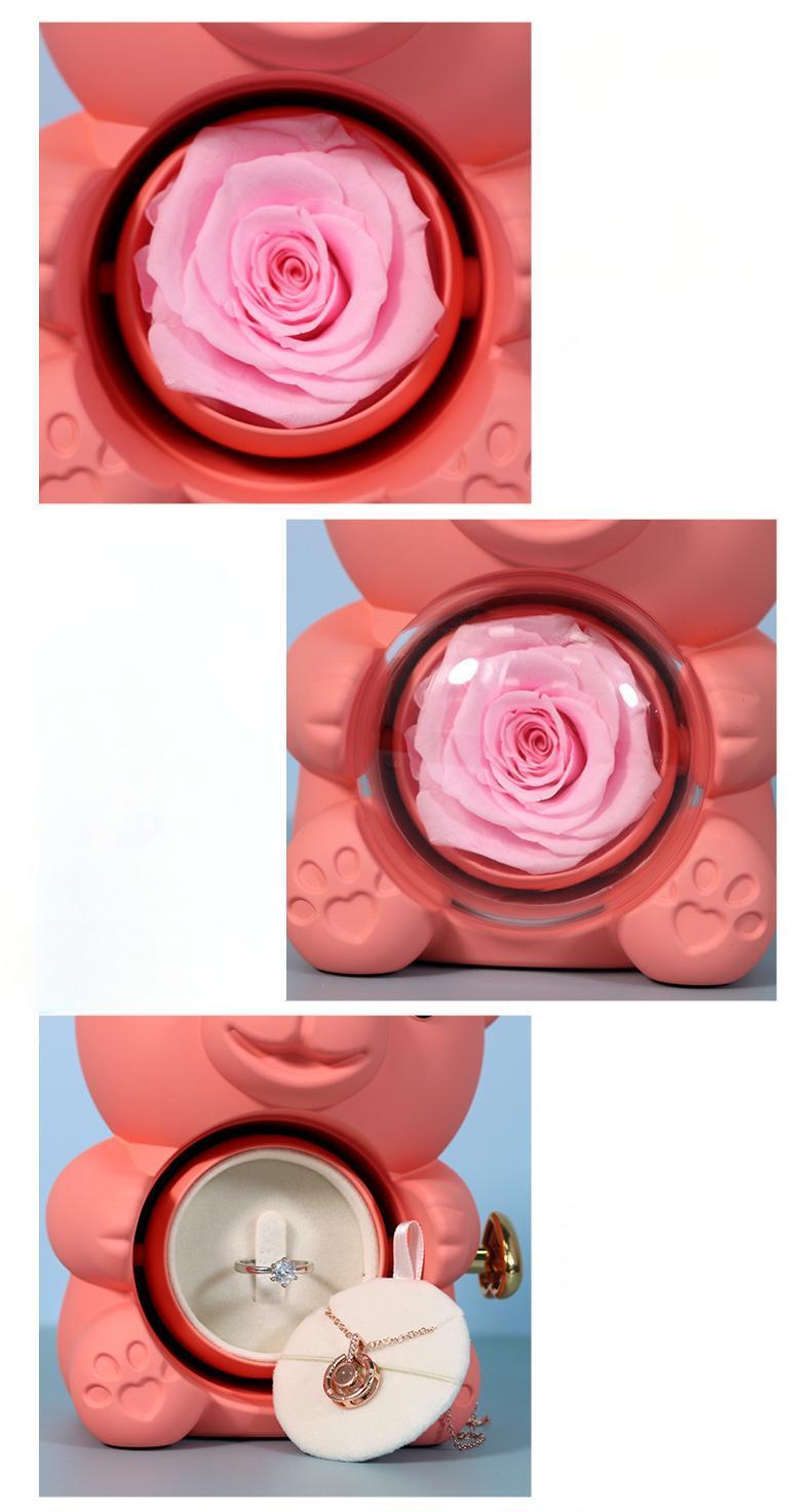 Delzzad Romantic Eternal Rose Cute Hug Bear Jewelry Box - Perfect Valentine's Day Christmas Gift for Her(Box Only)