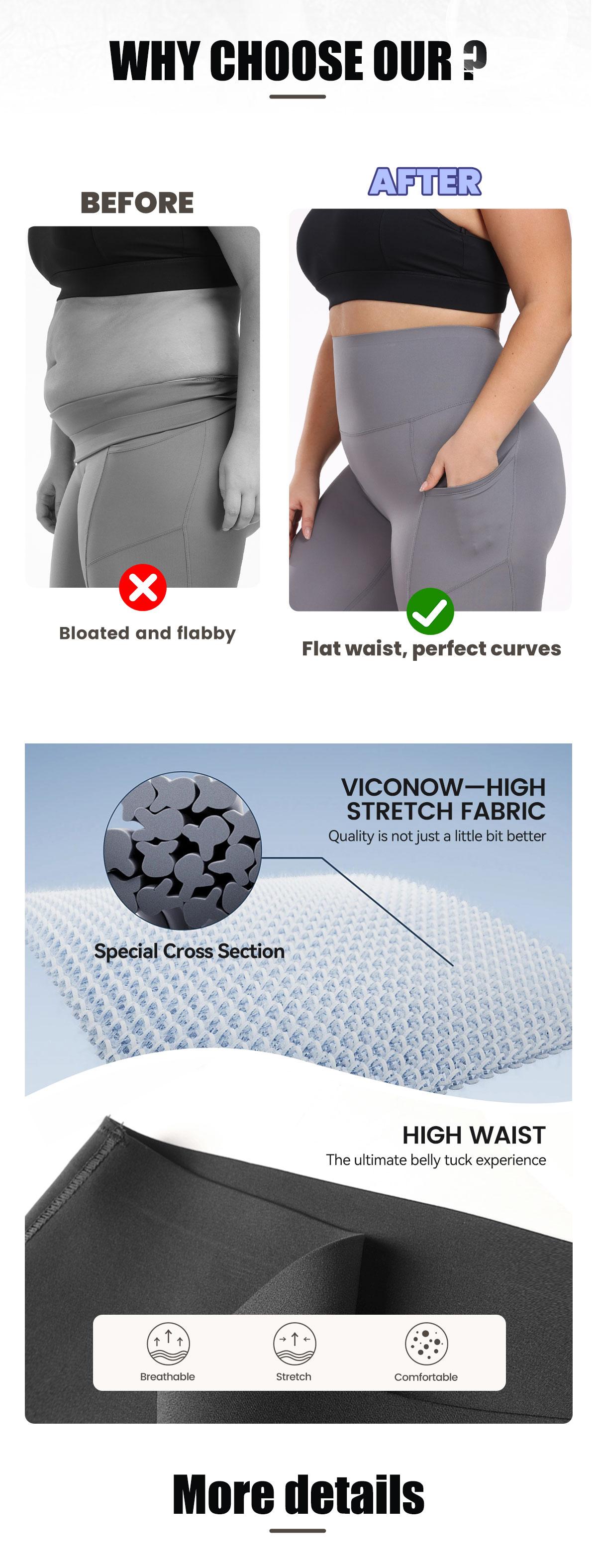 [Size up recommended] Viconow Tummy Control Leggings for Women - High Waist with Pockets Pants Workout Athletic Running Yoga Bike Pants for Gym