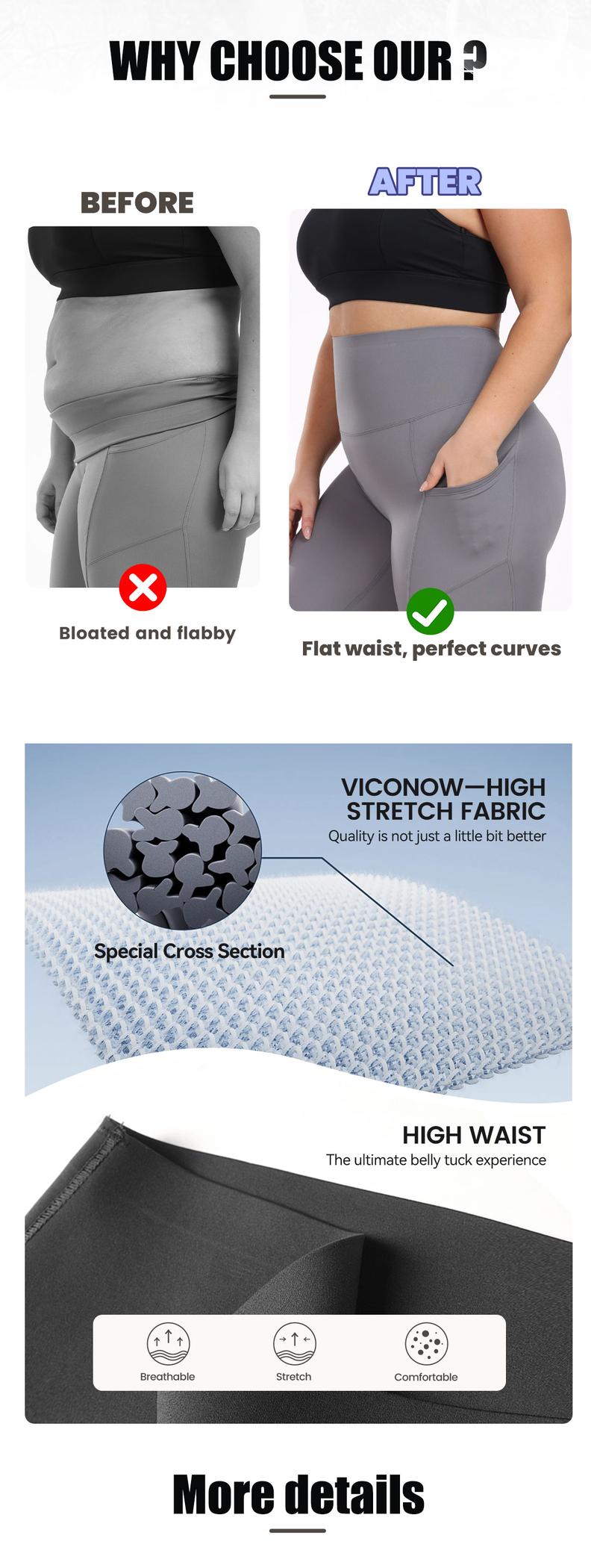 [Size up recommended] Viconow Tummy Control Leggings for Women - High Waist with Pockets Pants Workout Athletic Running Yoga Bike Pants for Gym