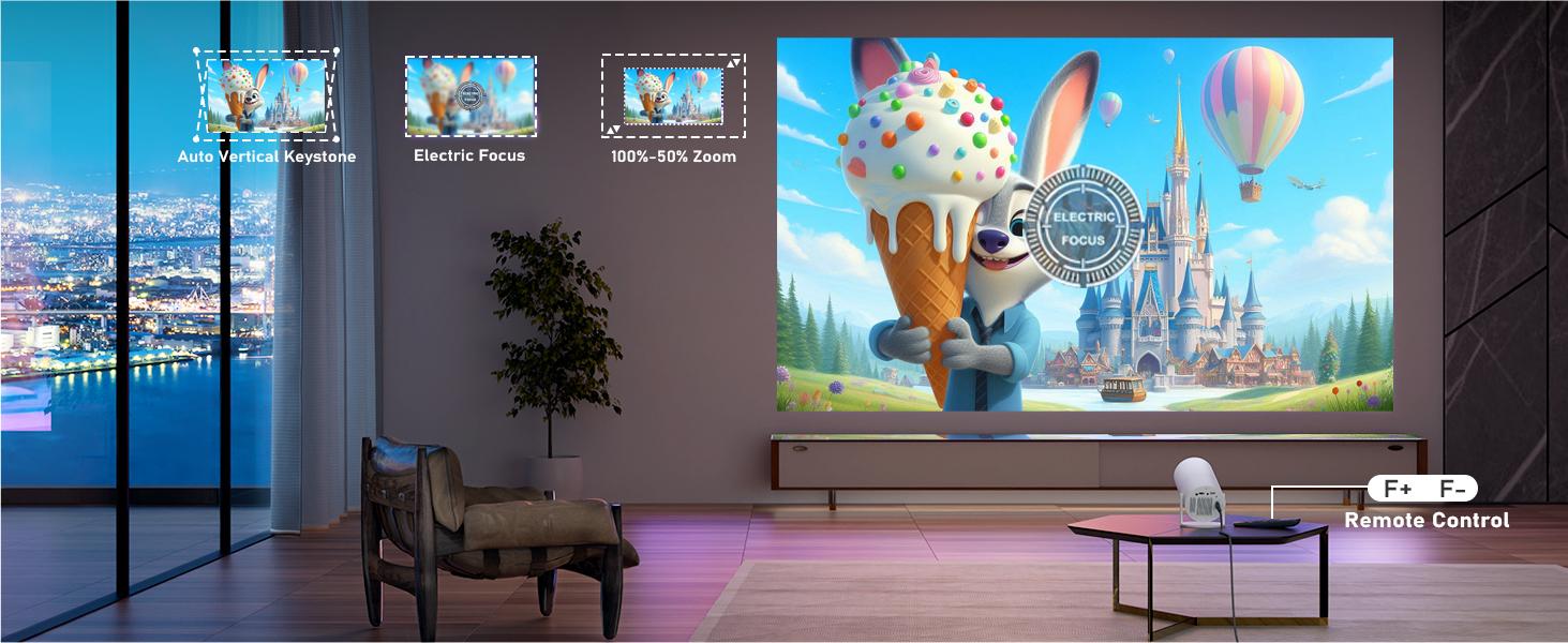 MiniProjector2026 290 Lumens Portable Projector with Auto Keystone Correction 180° Rotatable Android OS 130" Screen Bluetooth dual WiFi Smart Allwinner 720P Home cinema Theater Essential Audio bedroom portable movie theater windows