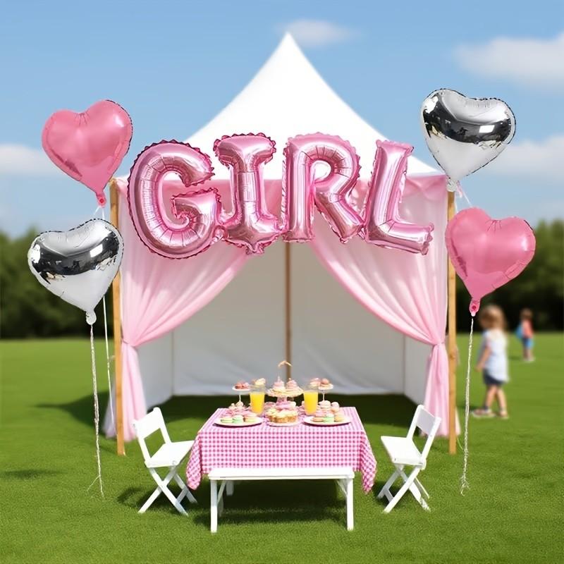 5 sets of pink aluminum foil love balloons, including letter balloons and silver pink love balloons. Very suitable for holiday decorations, pink themed celebrations, welcome parties, and birthday events
