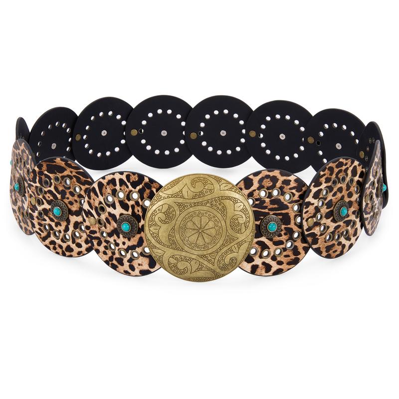 XZQTIVE Western Leather Belts for Woman Concho Cowgirl Cowboy Disc Belt for Ladies Wide Boho Country Waist Belts for Dress