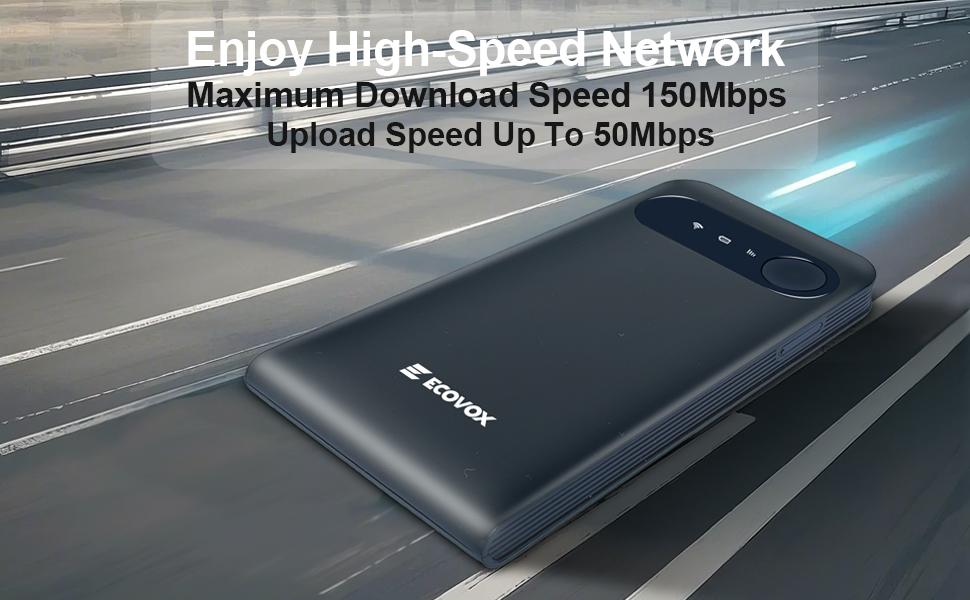 ECOVOX e1 Model 2025 Portable 4G LTE Tri-Band Global Pocket Wi-Fi Hotspot Router, Sim-Free, 802.11A, High-Speed Internet with Massive Free Data for Car/RV Travel in 120+ Countries n Mobile