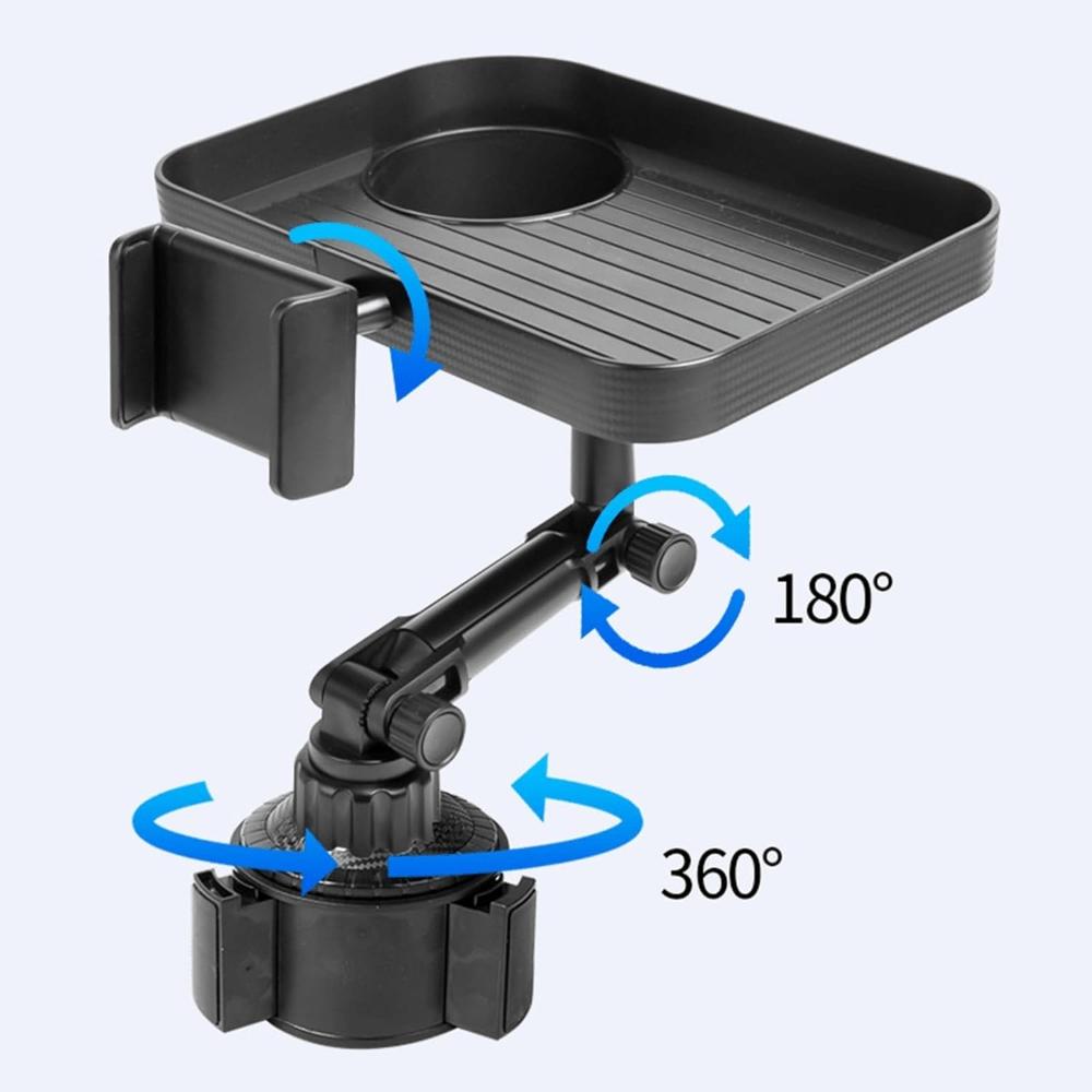 360° Rotating Car Cup Holder Extender, Detachable Food Tray and Phone Stand, Durable Abs Material, Suitable for Cars and Trucks