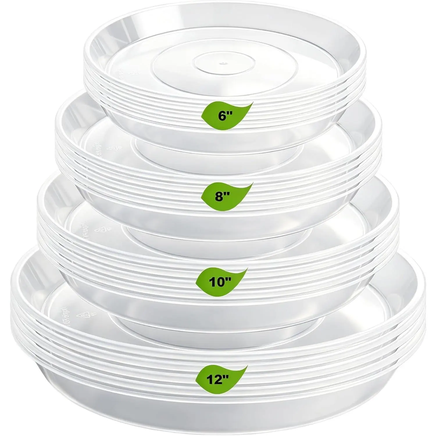 20 Pack Plant Saucer Tray (6 8 10 12 inch), Plant Saucers for Indoors Outdoor, Plastic Heavy Duty Drainage Drip Water Trays for Planter Pots Flower, Clear Pot Saucers Trays for Plants