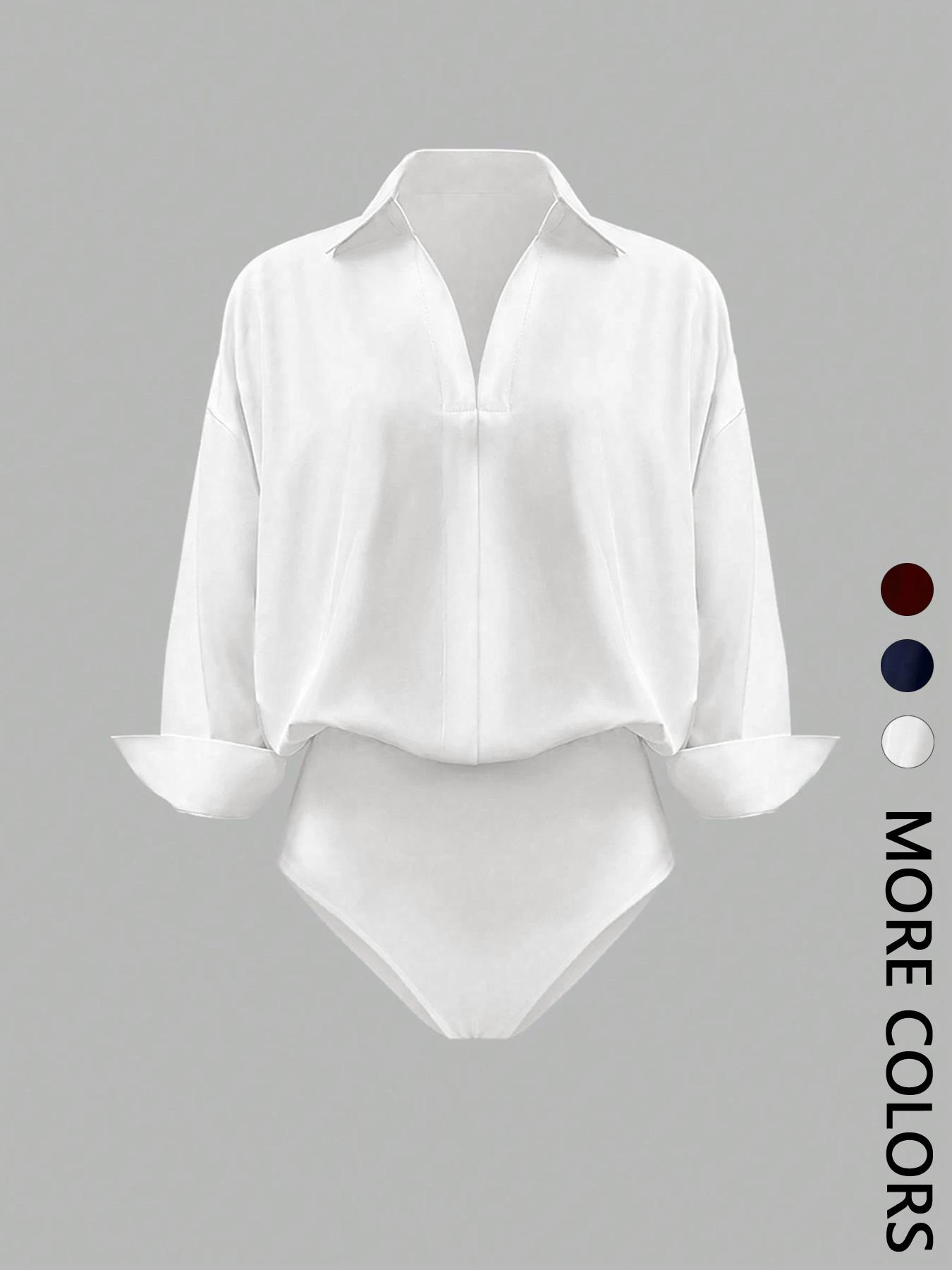 Valentine's Day Women's Casual Solid Color body suit Jumpsuit, Ladies' Relaxed Long Sleeve Lapel Fit One-Piece, Comfortable All-Season Wear