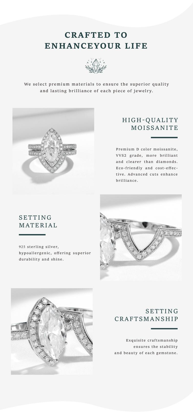 Moi Mart Eternal 2CT Marquise-Cut Synthetic Moissanite Wedding Ring, S925 Sterling Silver Bridal Jewelry Set, Perfect gift for Engagement, Anniversary, With gift box