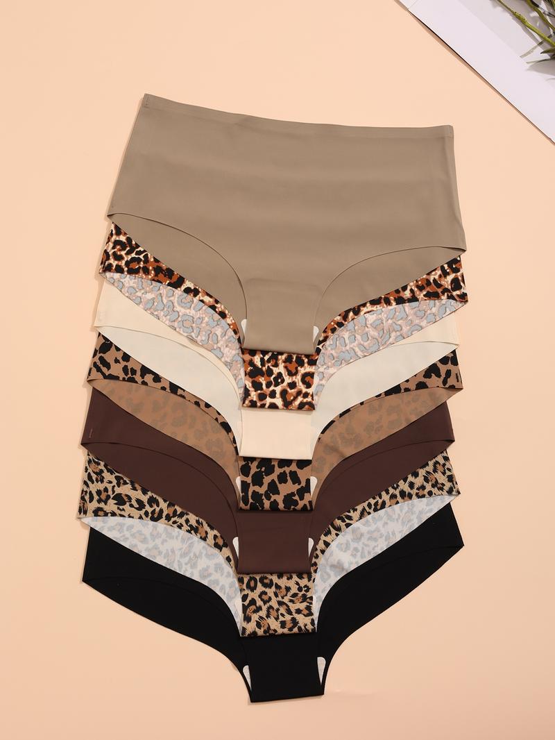 Women's Leopard Print / Plain Panty, Soft Comfy Breathable Seamless Crotch Design Knicker for Daily Wear, Underwear for All Seasons