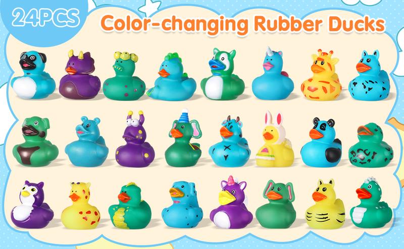 Color Changing Rubber Ducks - 24 Packs for Jeeps, Baby Moldeless Swimming Pool Toys, Birthday Party Favors, Classroom Prizes & Halloween Decorations